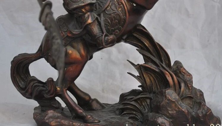 SCY 14 &quotКитай Бронза Guangong Guan Yu Рыцарь Воин дракон меч статуя Верховая езда | Дом и