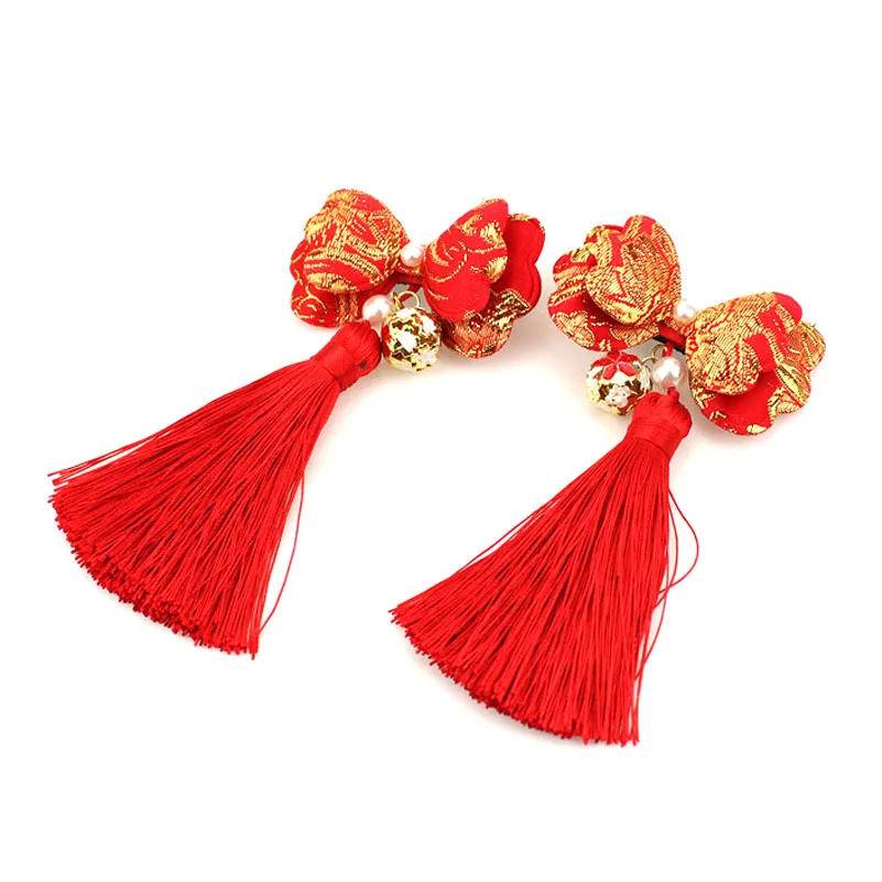 Vintage Hair clip Yukata Kimono Outfit Classic pins for Kids Butterfly Tassels Red Pink Ornaments Accessoires HW034 |