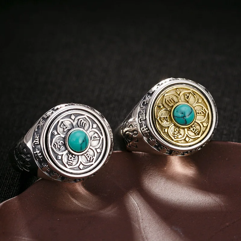 Серебряное Оригинальное кольцо из серебристой бронзы с шестью символами