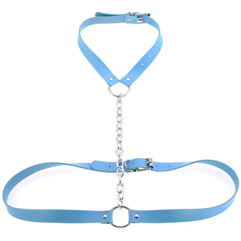 light blue Ошейник для шеи, ремни для тела с цепочкой, чокер, пояс для связывания, украшения для тела - Цвет: light blue