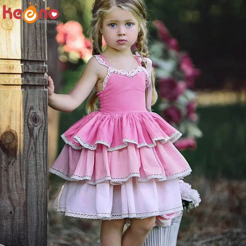 Летнее многослойное платье принцессы для девочек кружевное Пышное нарядное без