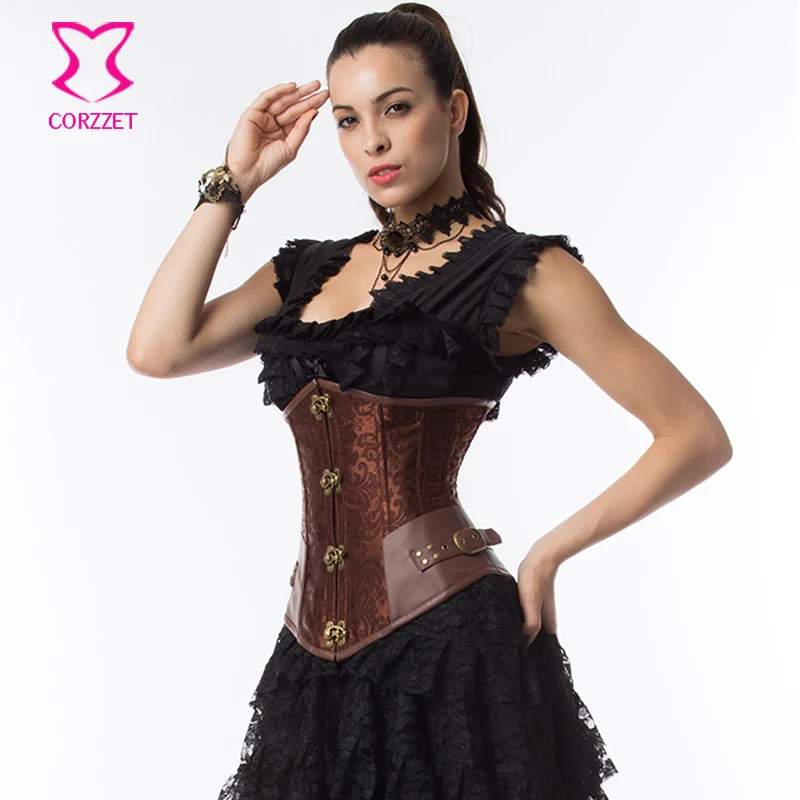 Корсет женский коричневый со стальными косточками корсет для талии и бюстье в