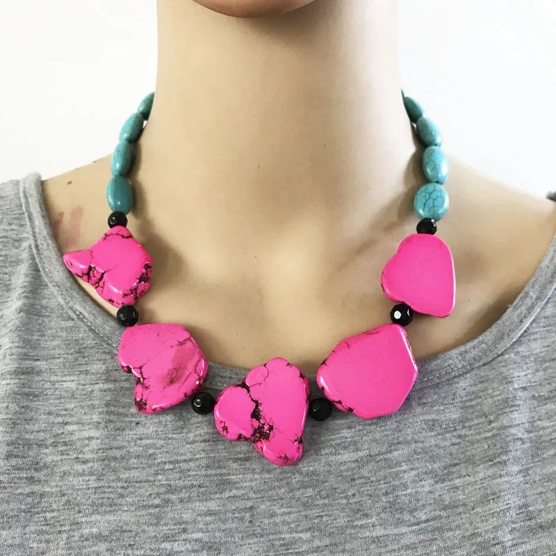 pink Новое Смешанное цветное каменное модное ожерелье, ожерелье-воротник - Окраска металла: pink