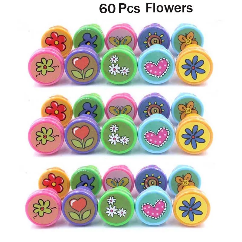 6 x 10 Flowers Ассорти Подарочные игрушки штамп подарки дети 60 шт Goodie сумки карнавальные призы праздничные вечерние принадлежности наполнители для пиньяты - Цвет: 6 x 10 Flowers