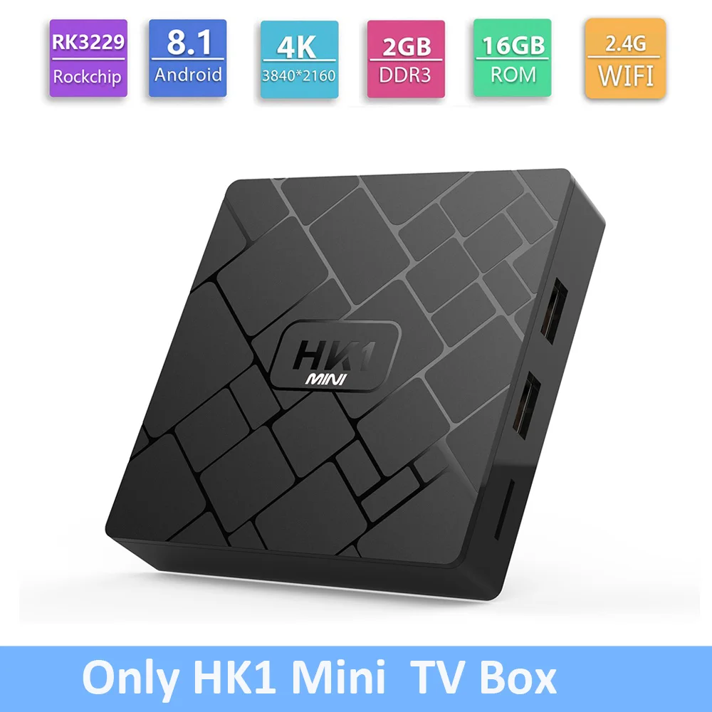 Новейший Android 8,1 Smart tv BOX HK1 мини 2 Гб 16 Гб Rockchip RK3229 четырехъядерный wifi H.265 HEVC 4K 3D телеприставка медиаплеер - Цвет: 2G 16G