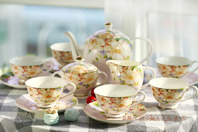 Набор из 22 цветочных кофейных чашек подарочный набор костяного фарфора для