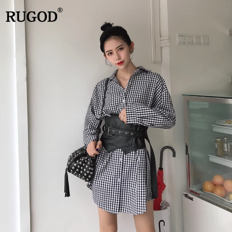 Женская длинная клетчатая рубашка RUGOD модная Повседневная с отложным воротником