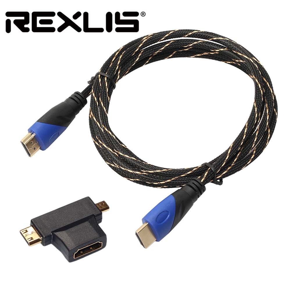 REXLIS 3 в 1 HDMI Наборы нейлоновая сетка тонкий плетеный кабель V1.4 + Micro &amp Mini конвертер