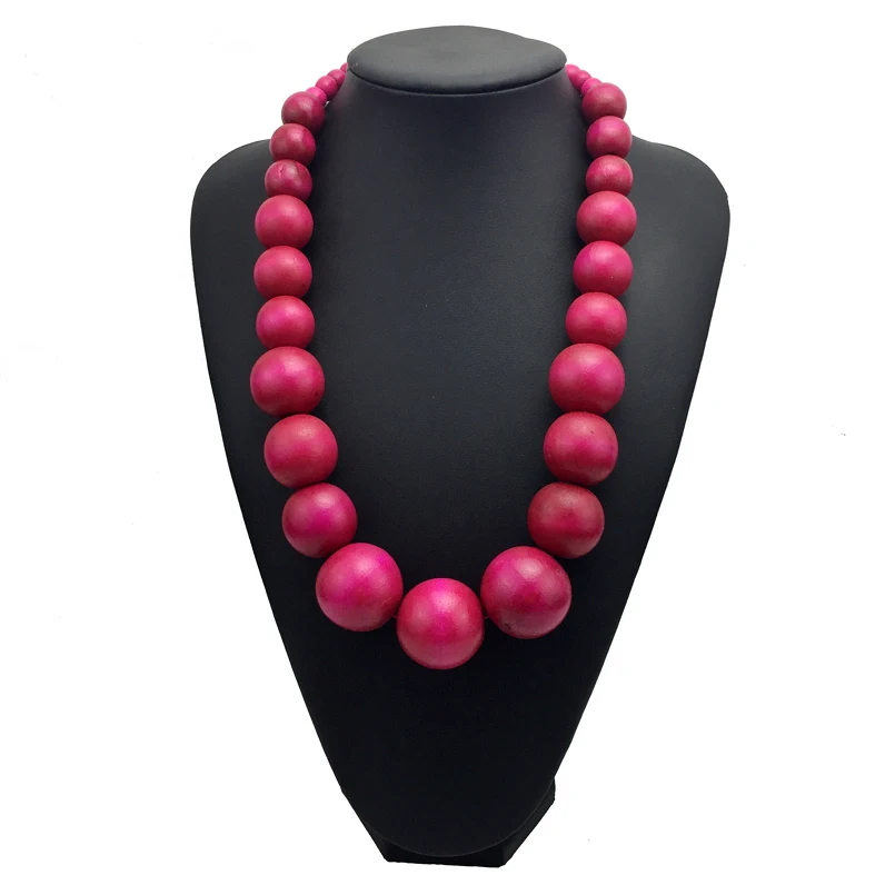 Rose red MANILAI модное богемное разноцветное уникальное деревянное ожерелье с бусинами для женщин, массивное ожерелье, ювелирное изделие, аксессуары - Окраска металла: Rose red