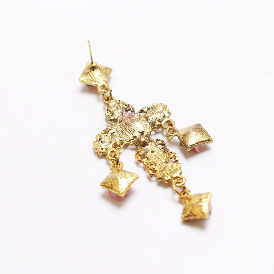 YONGMAN 2018 Brand Vintage Big Gem Long Tassels Drop Cross Earrings for Women Jewelry Ethnic Boho Dangle Wholesale | Украшения и