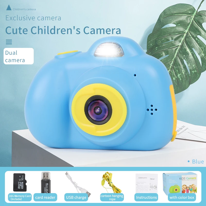 1080P Blue with 16G Игрушки для детей камера, милый ребенок камера с 1080P 2 дюймов HD экран, развивающие игрушки дети подарок на день рождения - Цвет: 1080P Blue with 16G