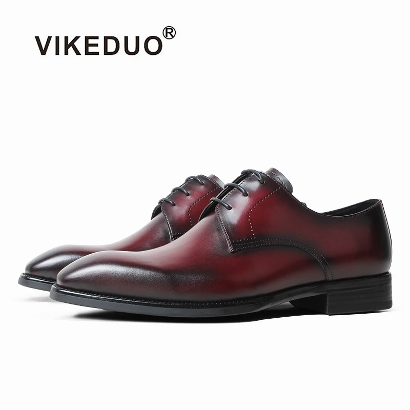 

VIKEDUO Formal Dress Shoes For Men Genuine Leather Burgundy Men Leather Shoes Wedding Office Shoes Luxury Brand Mans Footwear