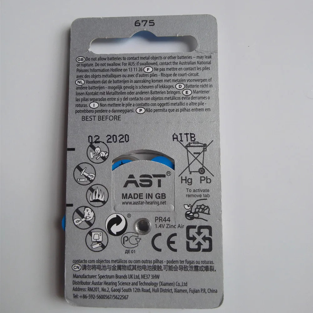 AST 60pcs Hearing Aid Batteries 675A Free Shipping! 1.4V Zinc Air 675/A675 PR44 Battery for BTE hearing aids | Красота и здоровье