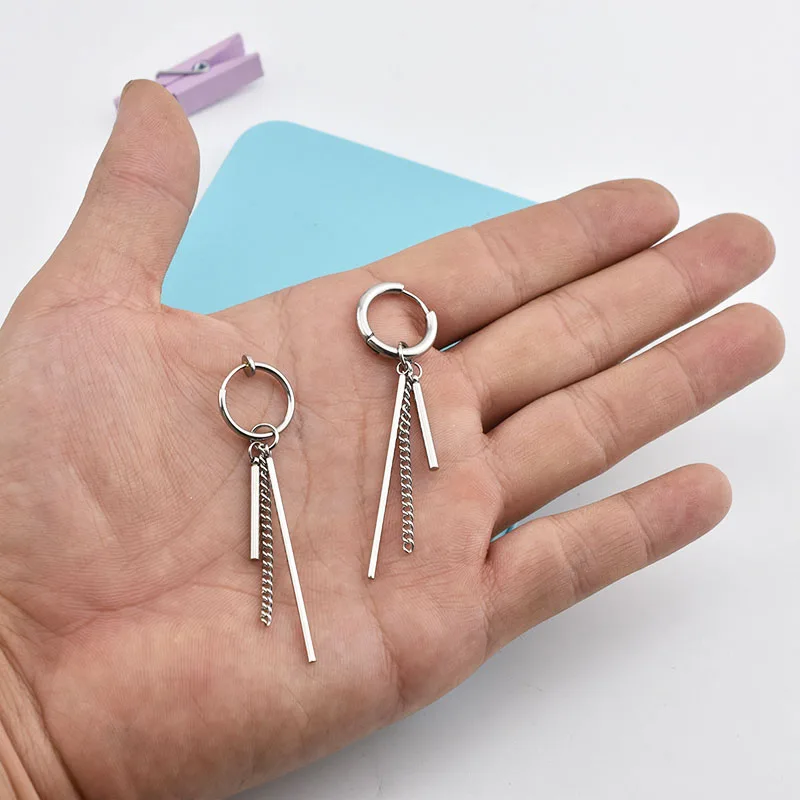 Мужские и женские серьги в стиле панк нержавеющая сталь клипсы для ушей кисточки