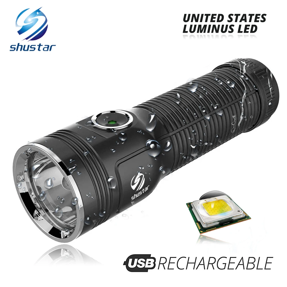 Powerful Luminus LED Flashlight max 1200 lumen beam distance 500 meter Built-in large capacity lithium battery outdoor torch