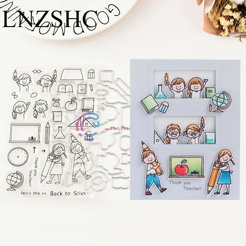 Classroom Pencil Metal Cutting Dies and Clear Stamps Stencils for DIY Scrapbooking Decorative Embossing Paper Cards Handmade | Дом и сад