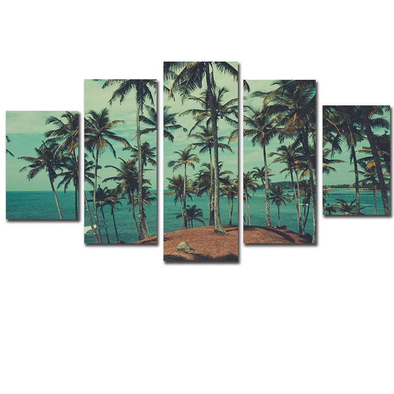 

Wall Poster Beach Art Framework Canvas 5 Piece Painting Calligraphy Prints Landscape Style Tableau Modular Pictures Home Decor