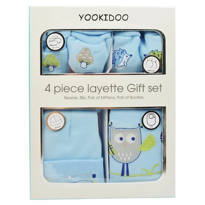 4pcs Newborn Baby Girl Boy Accessories Cotton Hat Cap Mittens Booties Bib Gift Set | Детская одежда и обувь