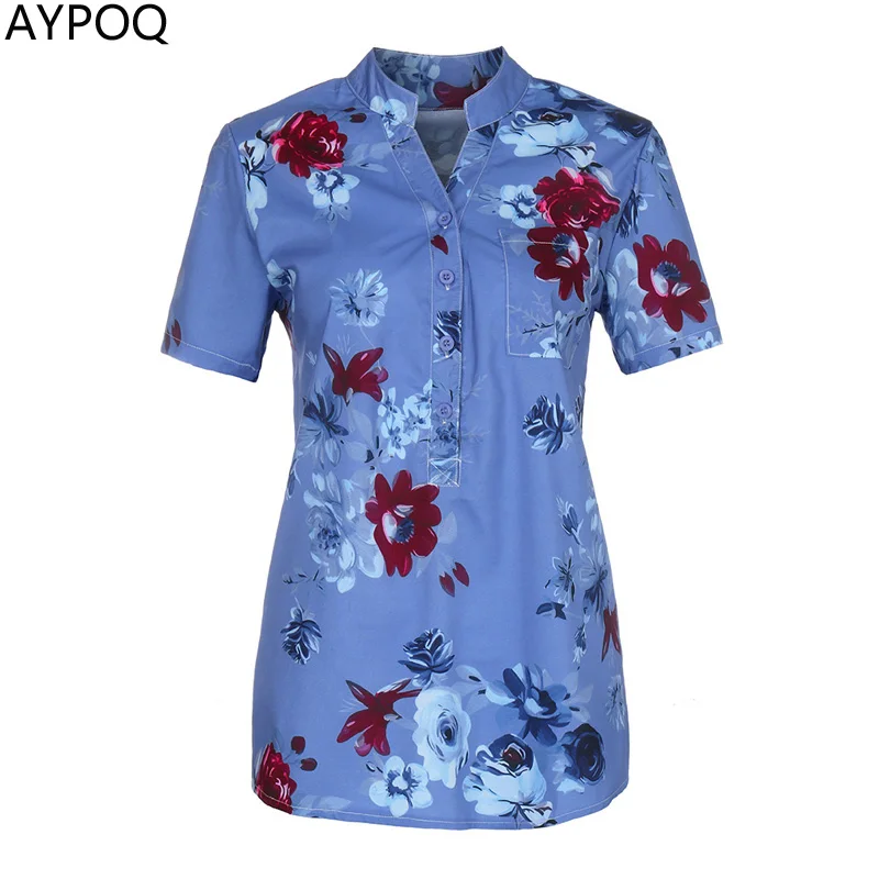 AYPOQ 5XL негабаритных Цветочный принт топы и блузки женские летние отложной