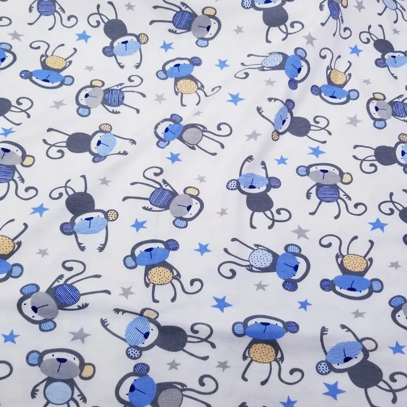  Baby Cotton Knitted Fabric Printed Monkey Jersey Cloth by Meter for DIY clothes bibs coated bed sheets Material|Ткань| |