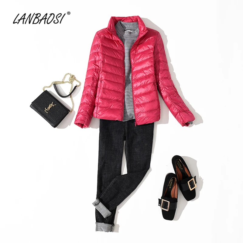 Женская легкая пуховая куртка LANBAOSI тонкая ветрозащитная Ультралегкая белая на