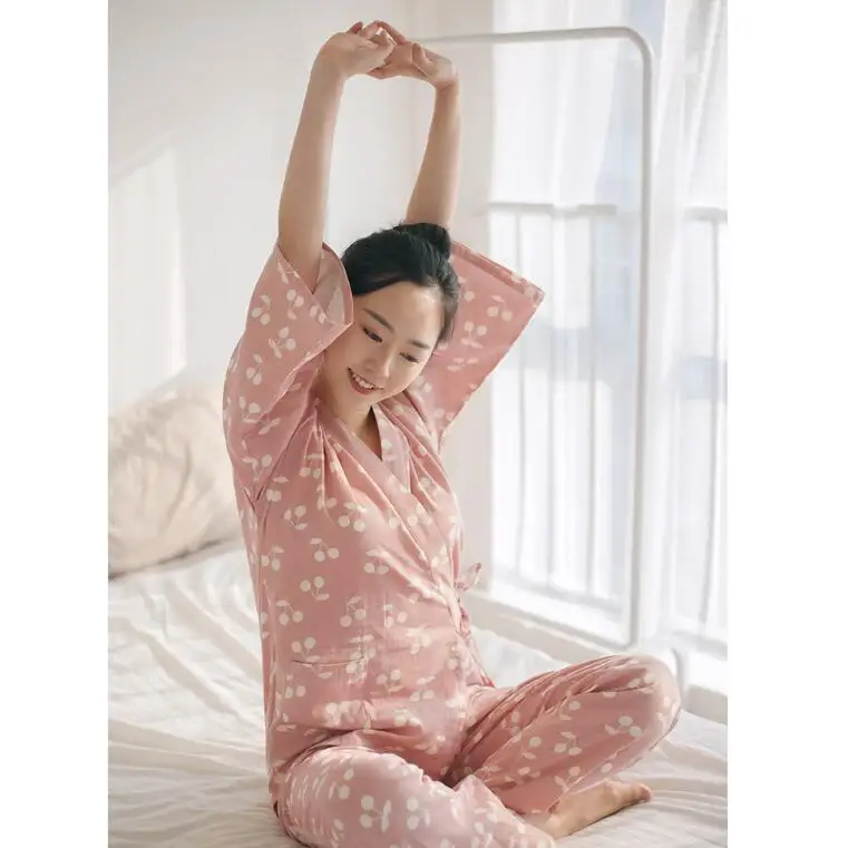 

2022 New Fashion Women Sweet Womens Long Sleeve Kimono Pajamas Sets Warm Ladies Sleepwear V-neck Japanese Style Home Clothing