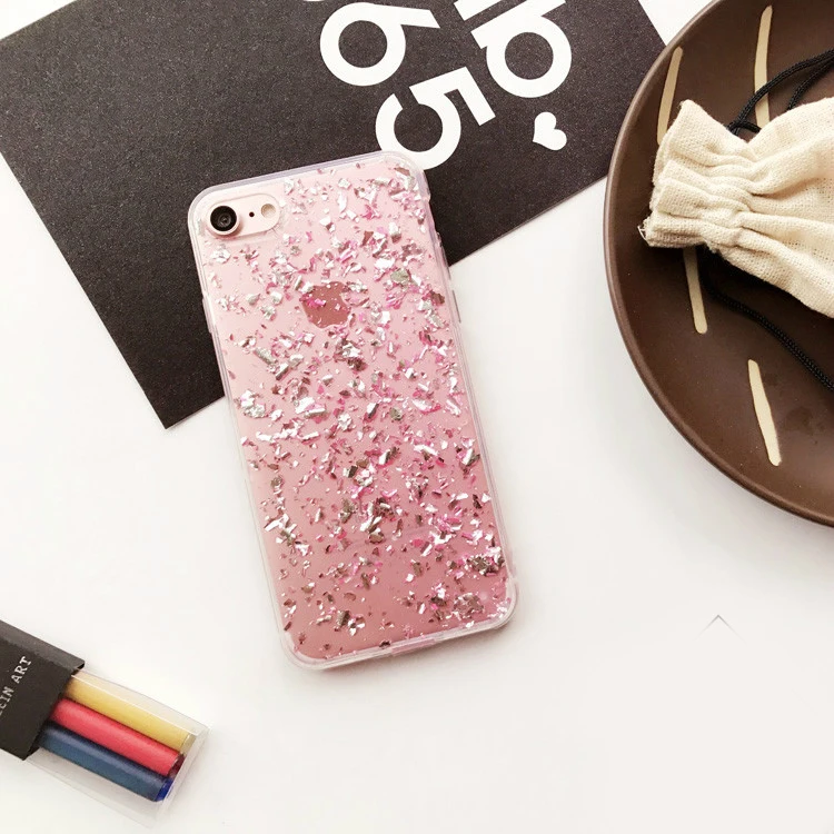 Роскошный 3D Блестящий сверкающий золотой лист Мягкий ТПУ чехол для iPhone 5S 6 6s 7 Plus