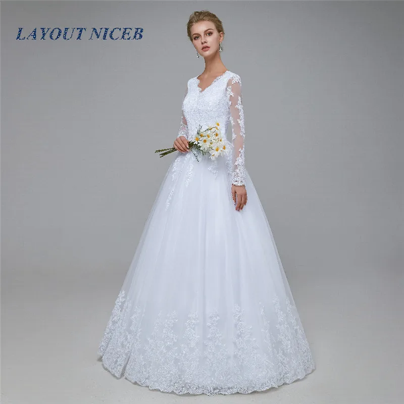Long Sleeves Vestidos De Noiva Tulle Wedding Dress 2019 A-Line Bride Custom Robe Mariee | Свадьбы и торжества