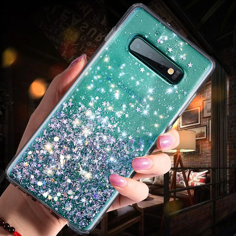 Полностью прозрачный блестящий чехол для samsung galaxy S10 plus S10E блестящая Звезда TPU силиконовый прозрачный чехол для женщин Модный чехол