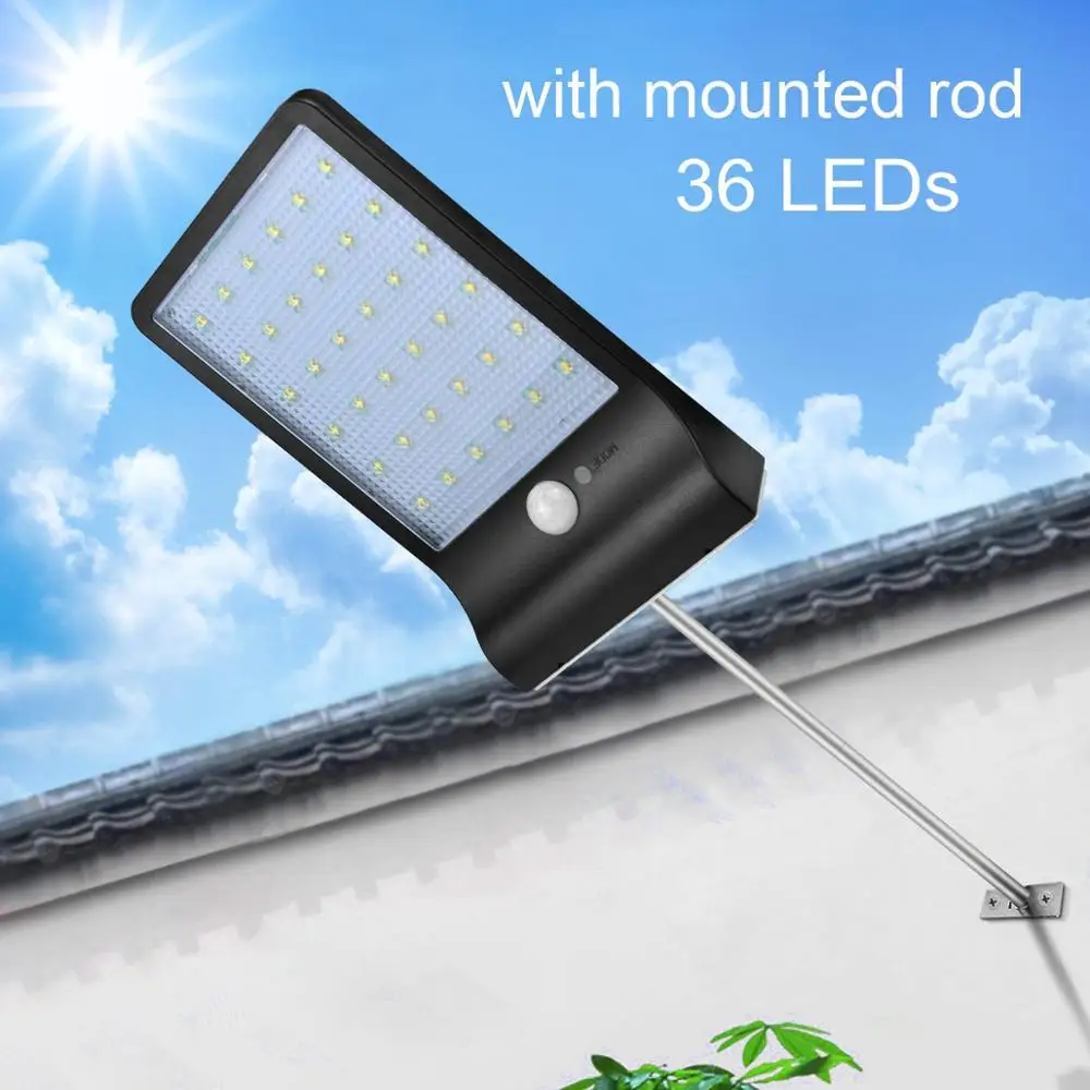 With Mounted Rod Уличный Садовый Солнечный свет LED-лампа для дорожек ночного безопасности человека инфракрасный датчик движения PIR датчик солнечной лампы для забор заднего двора Лестницы - Испускаемый цвет: With Mounted Rod