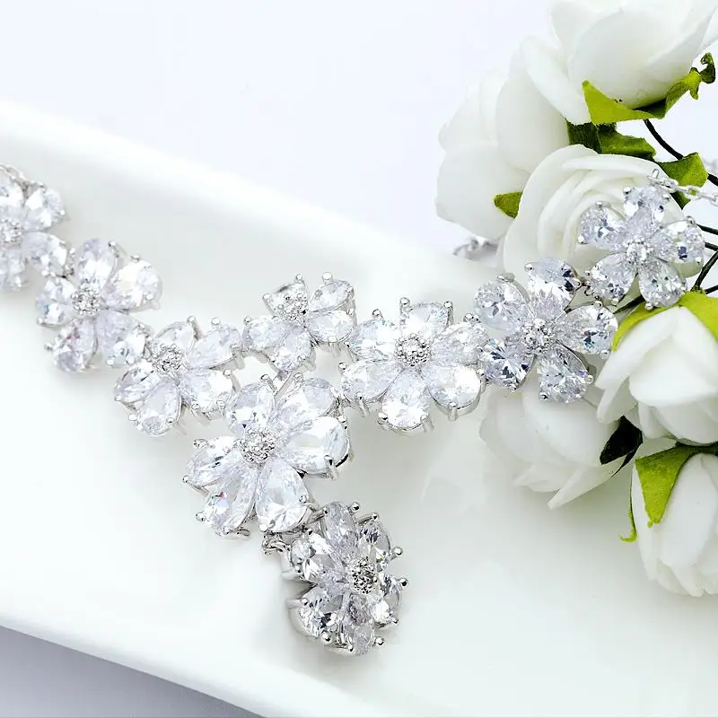 LUOTEEMI New Arrival Big Sale Flower Pendent Wedding Jewelry Sets Cubic Zircon Necklace Earrings For Women | Украшения и