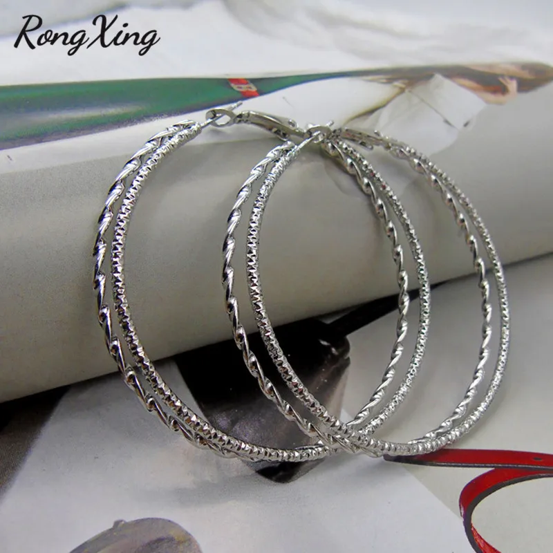 Женские серьги-кольца RongXing стильные двухслойные большие круглые серьги в стиле