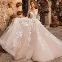 julia kui skin tulle of a line wedding dress with elegant lace of backless puffy vestido de noiva