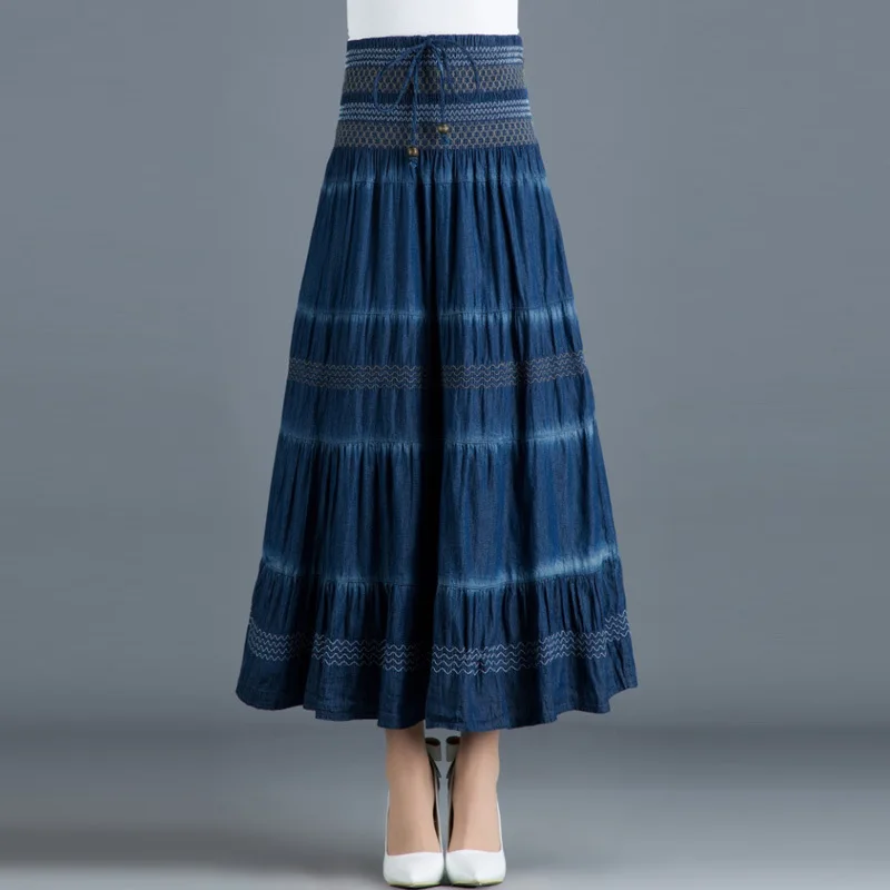 Женская винтажная длинная юбка с высокой эластичной талией Офисная в стиле