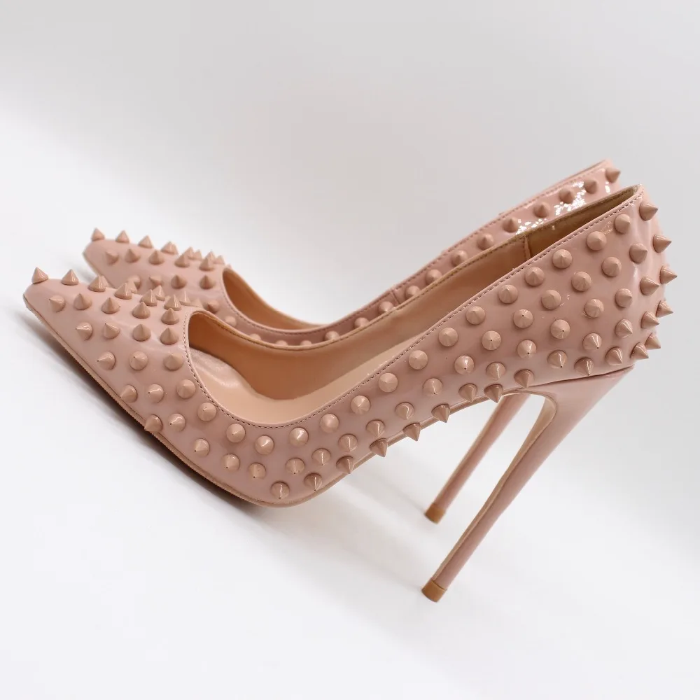 

Free shipping fashion women Pumps lady Nude Studded spikes Pointy toe high heels shoes Stiletto Heeled 12cm 10cm 8cm