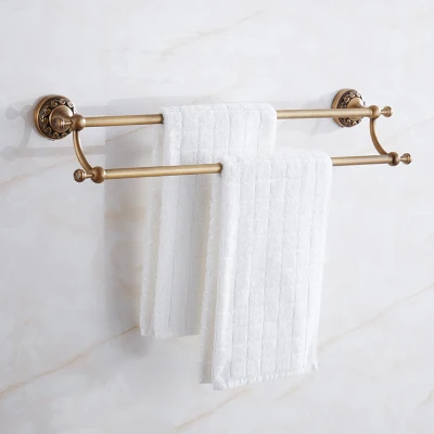 double towel bar Набор аксессуаров для ванной комнаты, латунный античный бронзовый резной набор для ванной, вешалка для полотенец, держатель для бумаги, держатель для туалетной щетки, кран - Цвет: double towel bar