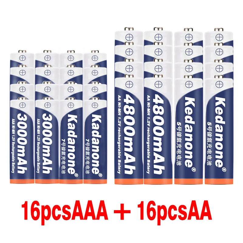1 2 V 4800 mAh NI MH пальчиковые Батарейки + AAA батарея 3000 перезаряжаемая NI-MH | Электроника
