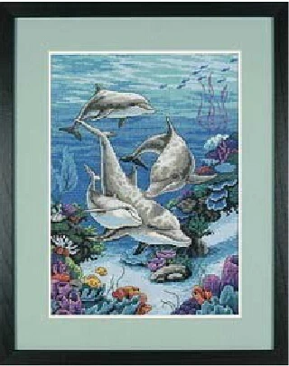 DIY The Dolphins' Domain underwater 14ct counted cross stitch kits animals embroidery painting crafts children room decoration | Дом и сад
