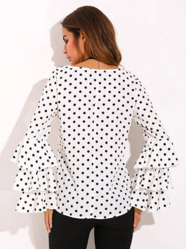 Женская шифоновая блузка в горошек с длинным рукавом бабочкой|chiffon blouses shirts|blouse shirtwomen chiffon blouse |