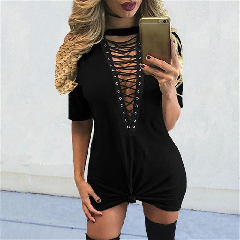 Летнее платье с лифом-футболкой женское колье-чокер v-образным вырезом на