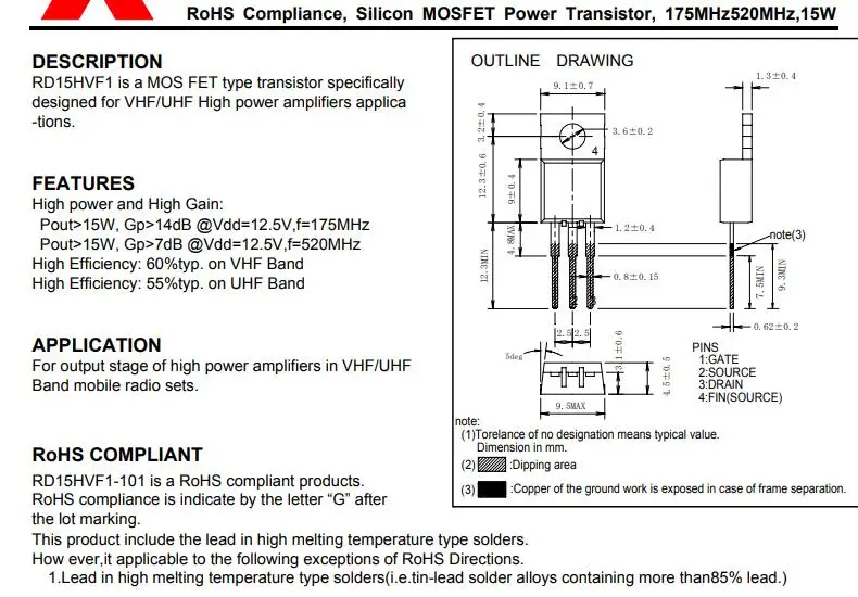 ТРАНЗИСТОР RD15HVF1 10 шт./лот силиконовый MOSFET транзистор 15 Вт 175MHz520MHz RD15 HVF1 |