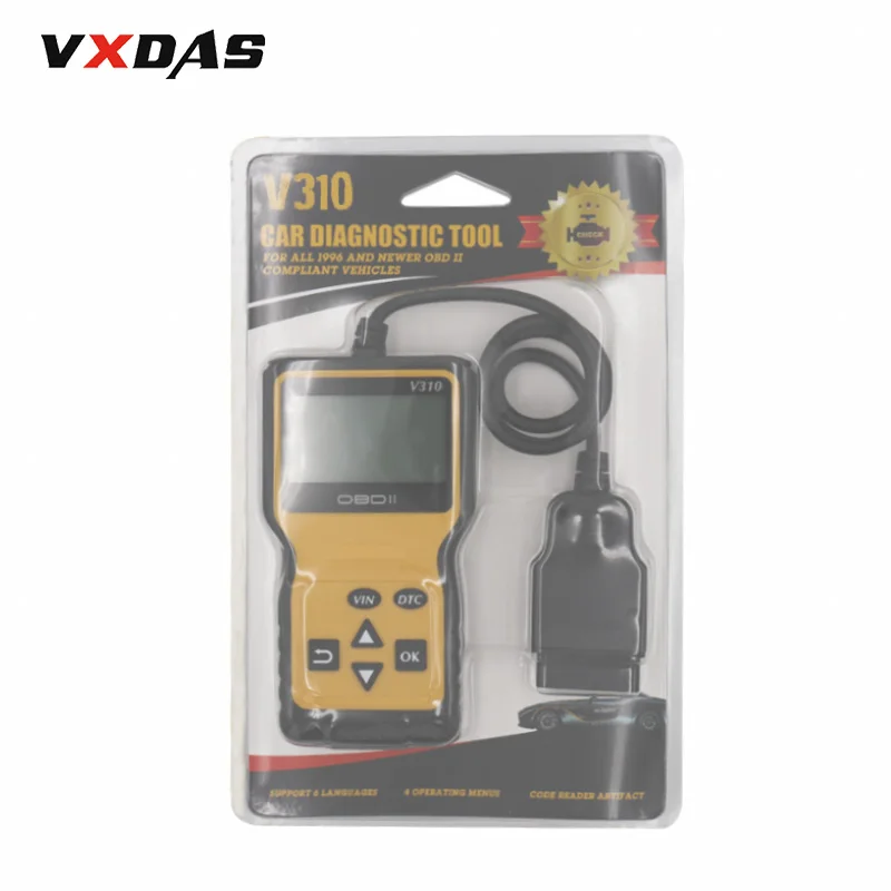VXDAS V310 автомобильный считыватель кодов Авто AD310 OBD2 сканер V1.1 16pin мужской двигатель охлаждающей жидкости Temp Автомобильный датчик скорости OBDII диагностический инструмент