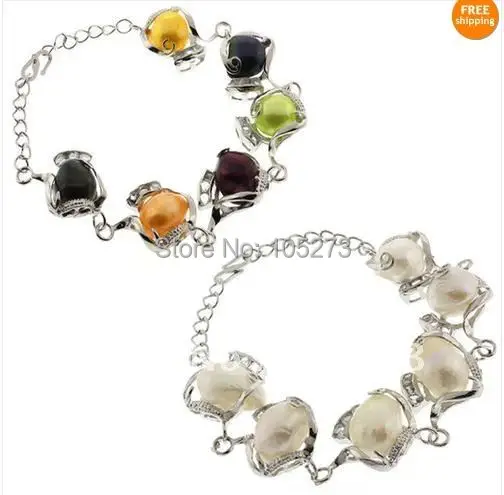 

Set Of 2 Stunning Multi-Color AA 12MM Freshwater Pearl & CZ Bracelet