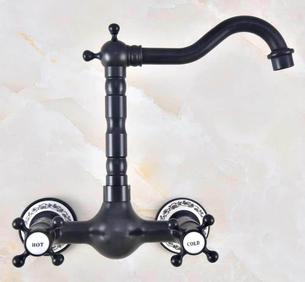 

Black Oil Rubbed Bronze Brass Two Cross Handles Wall Mount Swivel Spout Kitchen & Bathroom Basin Sink Faucet Mixer Tap anf474