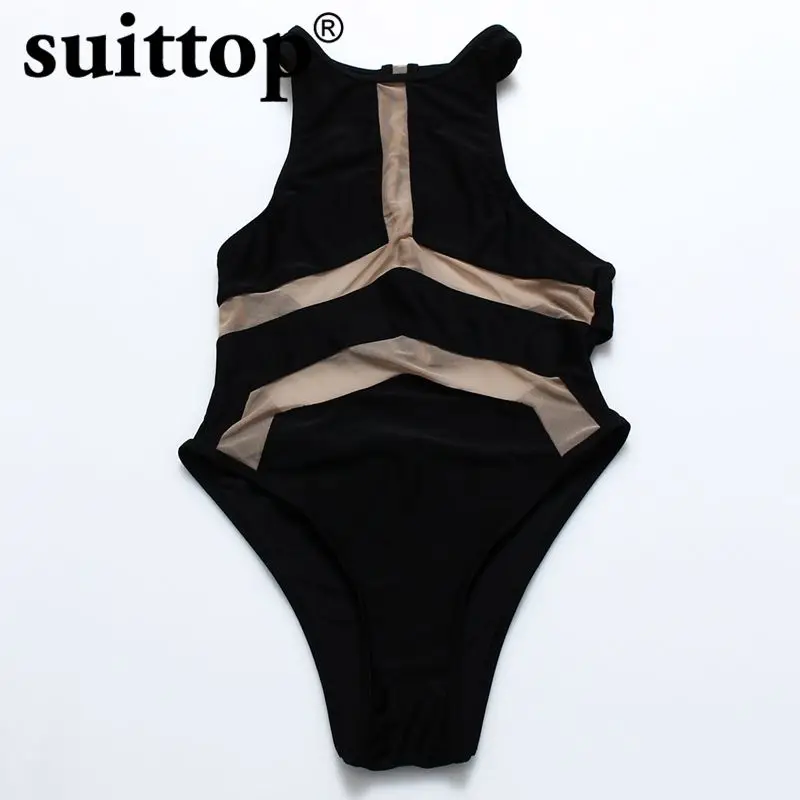 Suittop Maillot De Bain Femme 2017 Горячая сплошной черный высокой Резка спинки Сексуальная Для