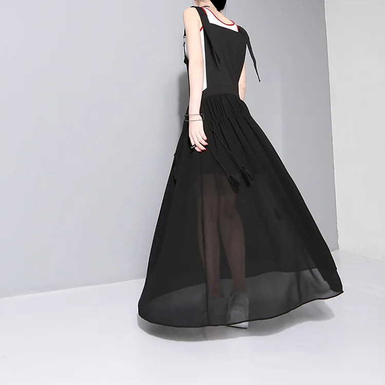 Новинка 2018 г. летнее женское длинное черное платье без рукавов с регулируемыми
