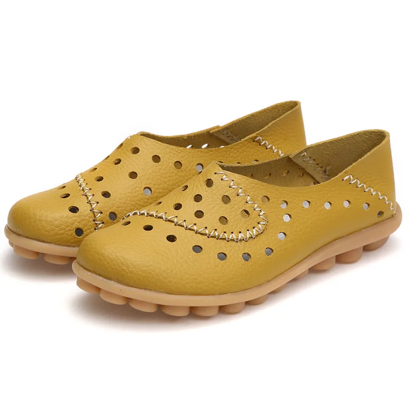 yellow MEMUNIA/ г.; большие размеры 35-44; модные весенние туфли на плоской подошве; женские плоские женские туфли без каблуков; повседневные кожаные лоферы с перфорацией - Цвет: yellow