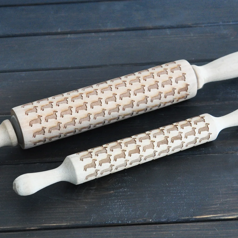 Тиснение Роллинг штифт выгравированный с собачкой для печенья Такса подарок на