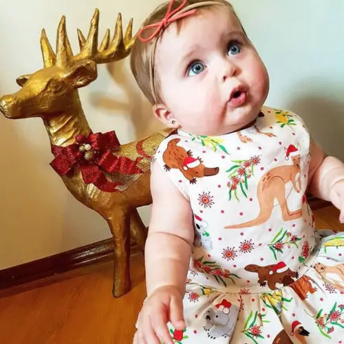 2018 летняя одежда для маленьких девочек Рождественская футболка без рукавов с