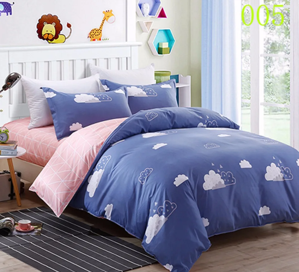 Twin Full Queen Polyester 3/4Pcs Bedding Set Bedroom Bedclothes Home Duvet Cover Quilt Flat Bed Sheets Pillowcase Blue | Дом и сад